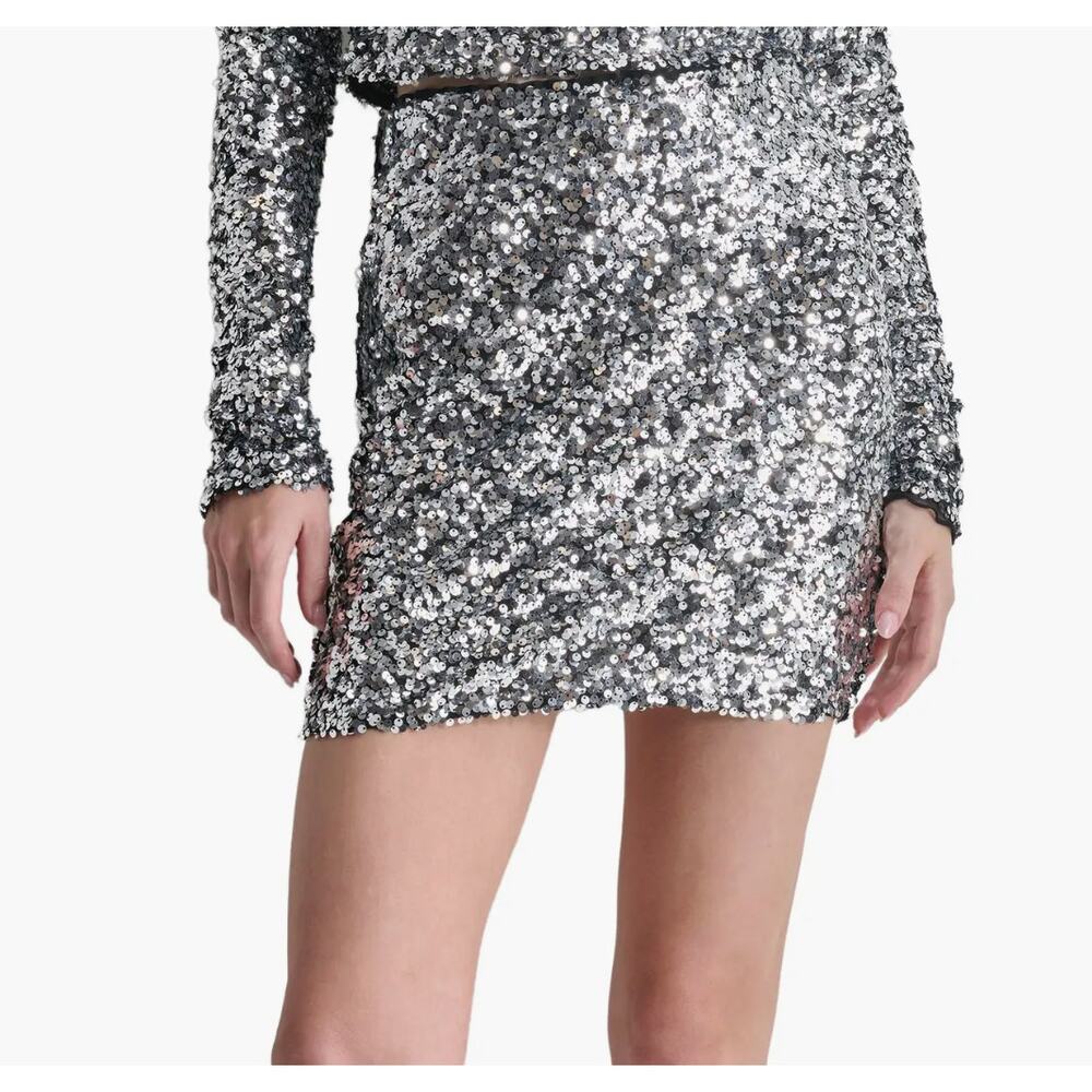 DKNY Silver Sequin Mesh Body-Con Miniskirt NEW Small-Party, Glam